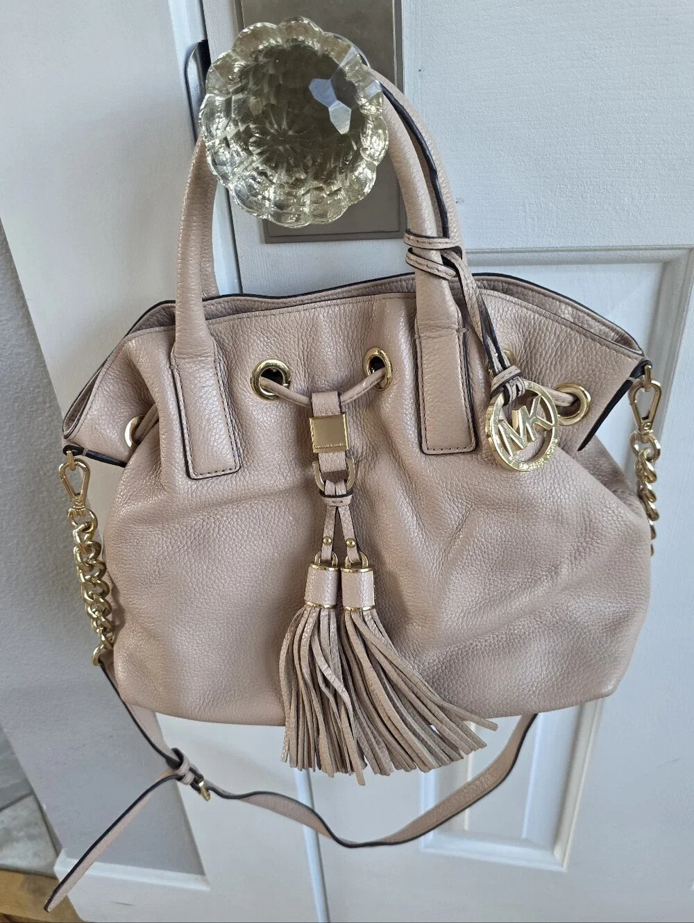 Michael Kors Blush Pink Leather Tassel Drawstring Shoulder Bag
